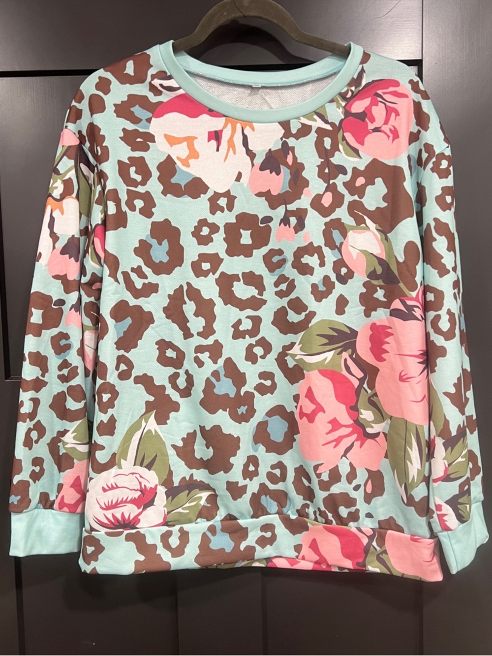 Mint Floral Leopard Print Pullover